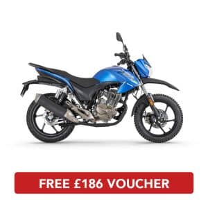 Side profile of Assault 125 E5 Motorbike Blue