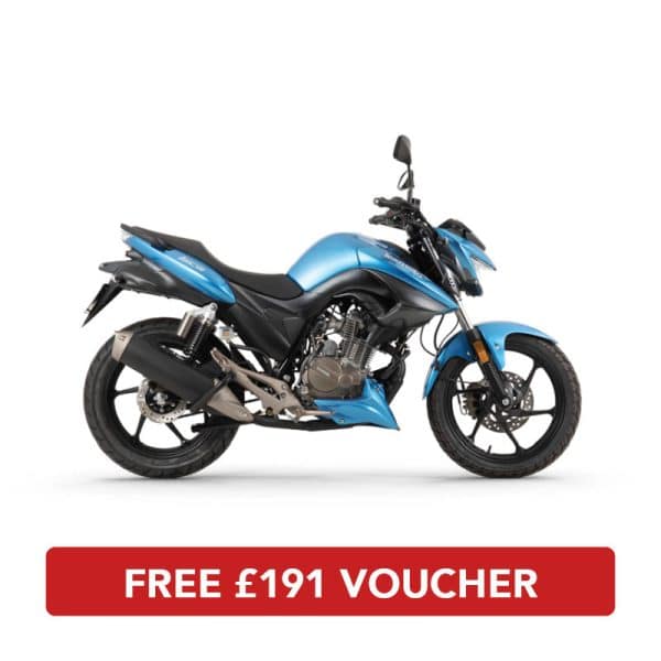 Side profile of Isca 125 E5 Motorbike Blue