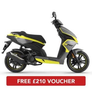 Side profile of SRT 125 E5 Scooter Grey Yellow motorbike