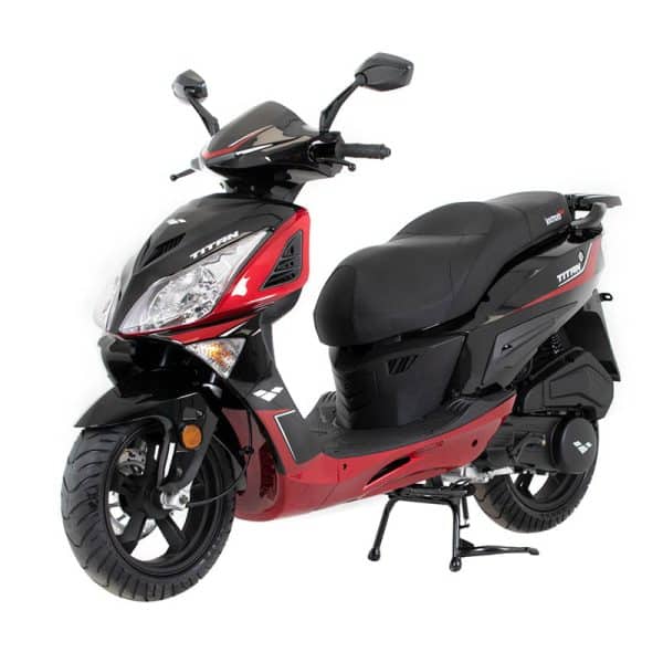 Side of Titan 125 E5 Scooter Black Red motorbike